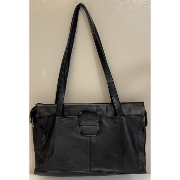 Lisa Loren smooth black leather lap top/tote bag - Picture 2 of 13